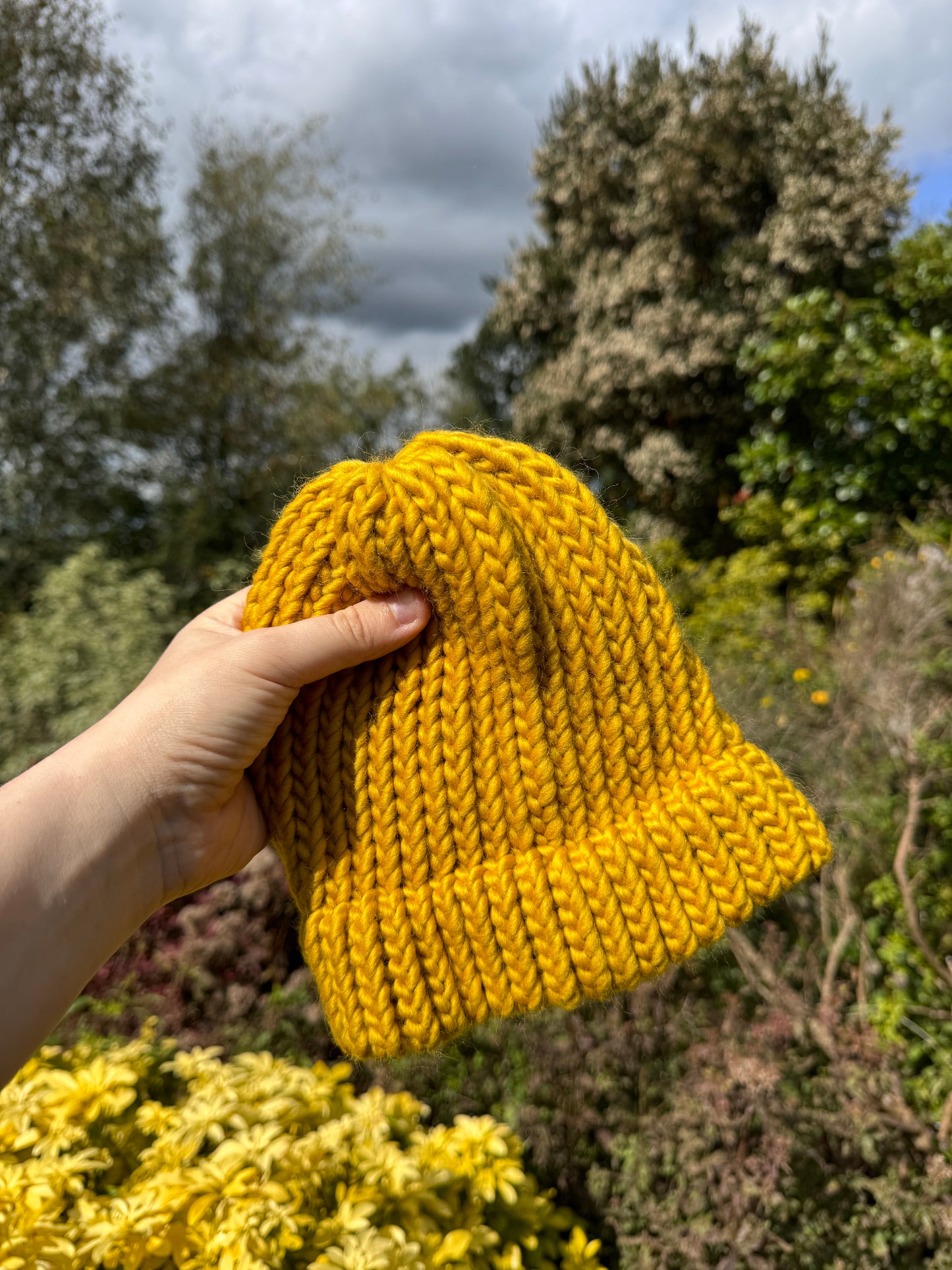 Snug Fit - Hand Knitted Wool Hat - Child or Snug Fit XS Adult - Mustard