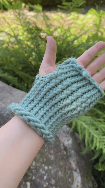 Duck Egg fingerless gloves in 100% merino wool