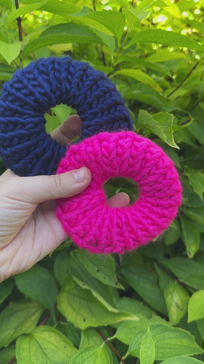 Bright Pink knitted hair scrunchie